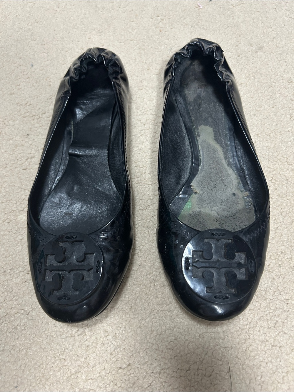 Tory Burch Black Patent Logo Ballet Flats